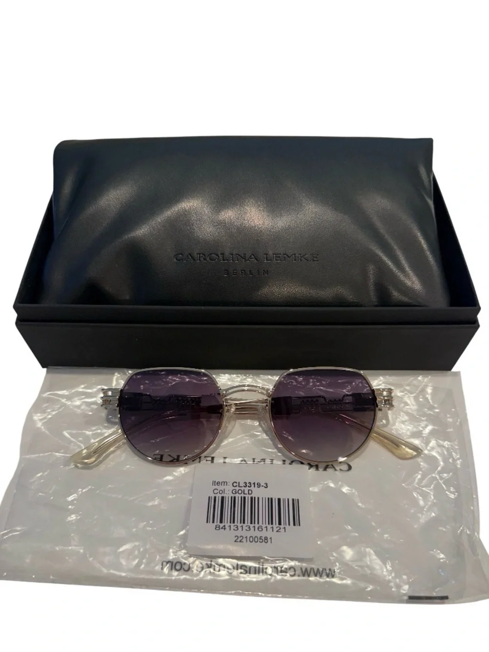 NEW Carolina Lemke Gold Tan Metal Intricate Frame Sunglasses Unisex Geometric